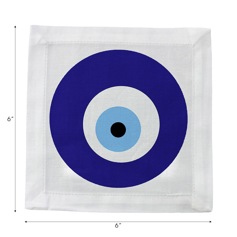 Evil Eye Hemstitch Cocktail 6" Linen/Cotton Napkin
