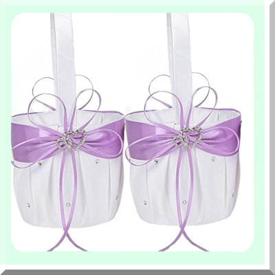 Double Heart Wedding Flower Basket with Rhinestones
