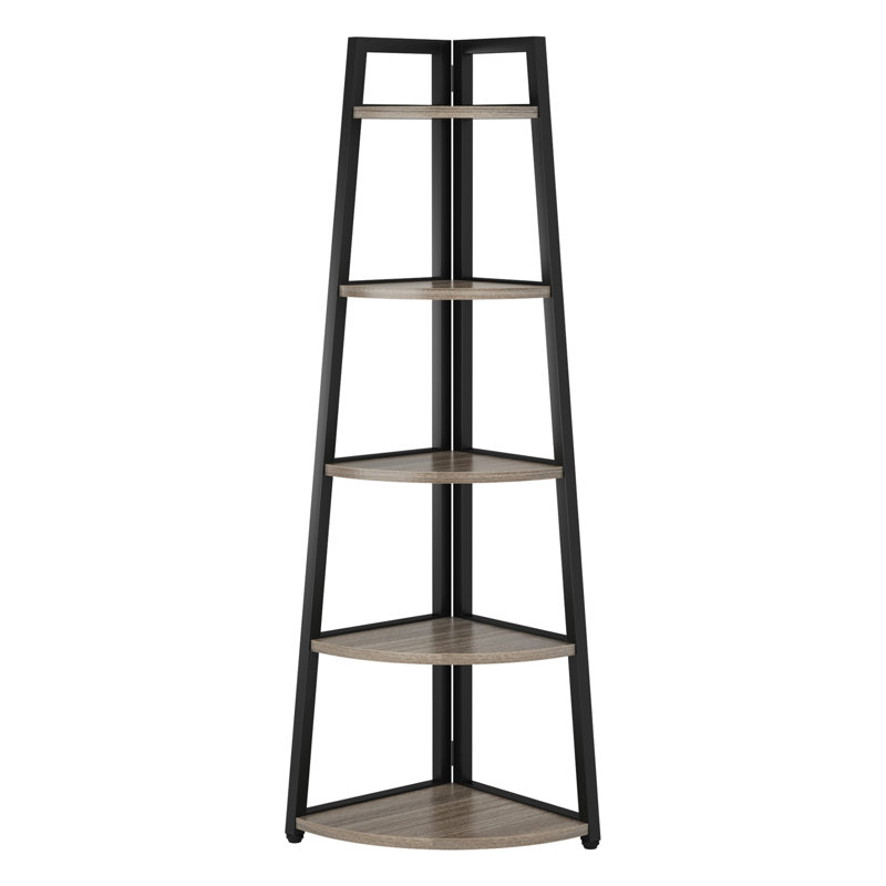 70.07" Tall Corner Shelf, 5 Tier Rustic Grey Corner Bookshelf Bookcase Industrial Corner Ladder Shelf Plant Stand For Living Room, Kitchen, Home Office