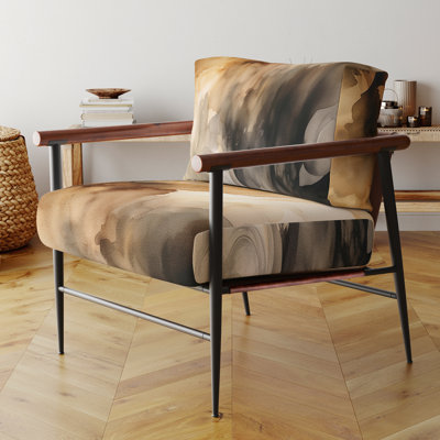 Fauteuil d'appoint rembourré abstrait brun et crème