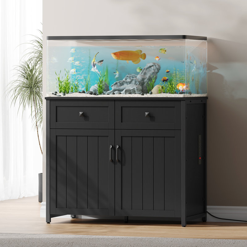 Support d'aquarium rectangulaire en métal robuste de 40 à 50 gallons avec prises de courant et armoire de rangement Perlint