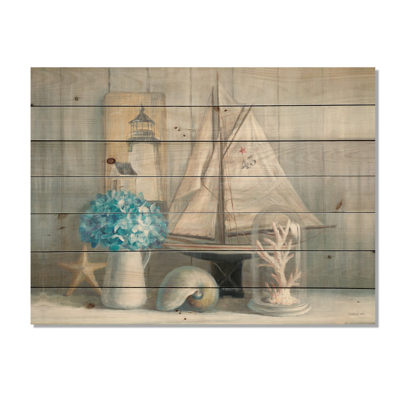 Summer Nautical House - Impression nautique et côtière sur bois de pin naturel, H 30 po x l 40 po x P 1,5 po