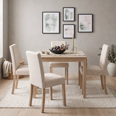 5-Piece Space-Saving Square Dining Table Set with Upholstered Chairs and Solid Wood Legs for Small Spaces