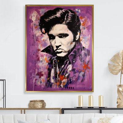 Music Icon Canvas Wall Art, Purple Presley Portrait Print - Purple Presley Portrait