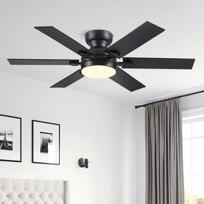 46/52"  Indoor Flush Mount Ceiling Fan 6-Blade with Lights and Remote Modern 3 Colors 6 Speeds Low Profile Reversible DC Motor