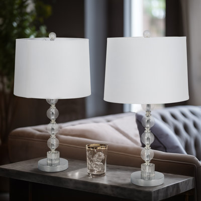 Decorative Glass Table Lamp for Living Room Decor - Elegant Desk Lamp for Bedroom Bedside Accent - Set of 2, 22", Silver