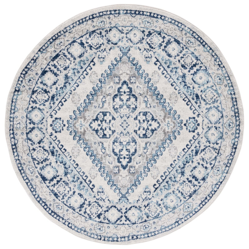 Tapis ivoire / bleu, Rond 6 pi 7 po