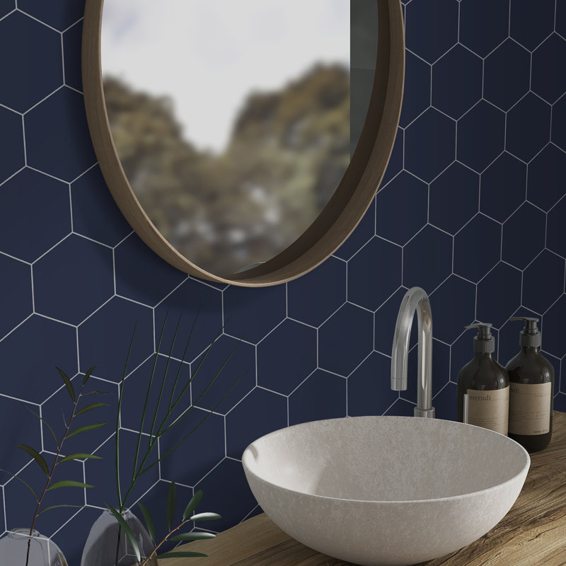 Carreau de mosaïque composite à peler et à coller hexagonal en pierre bleu marine l 10,1 po x L 11,6 po, Bleu