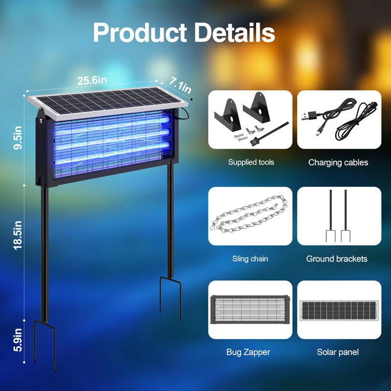 Solar Mosquito Killer Lamp With Solar Panel Rechargeable Fly Zapper Outdoor And Indoor Use, 3
