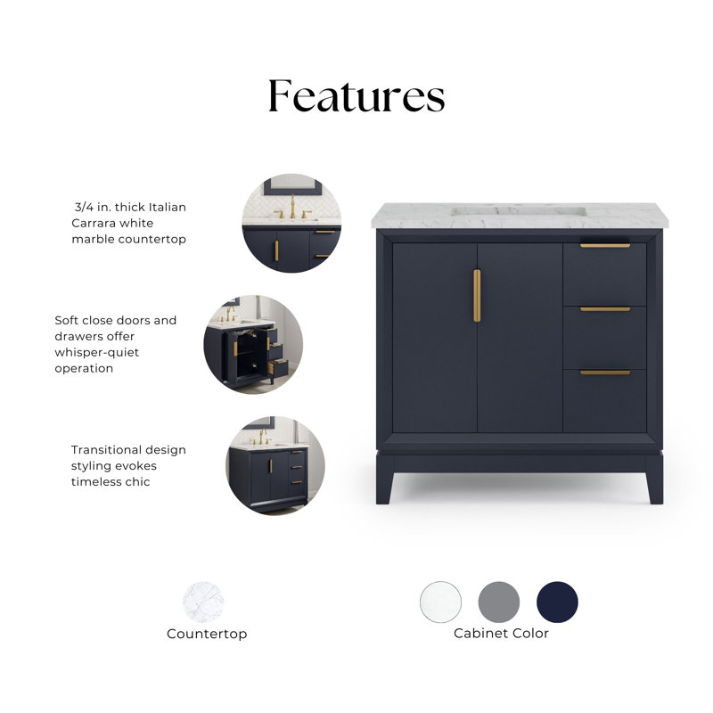 Elizabeth 36" Single Bathroom Vanity Set with Mirror, Monarch Blue, Waterfall
