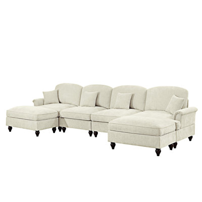 Modular Sectional Sofa With Movable Ottomans And Removable Ruffles Pleats Skirts