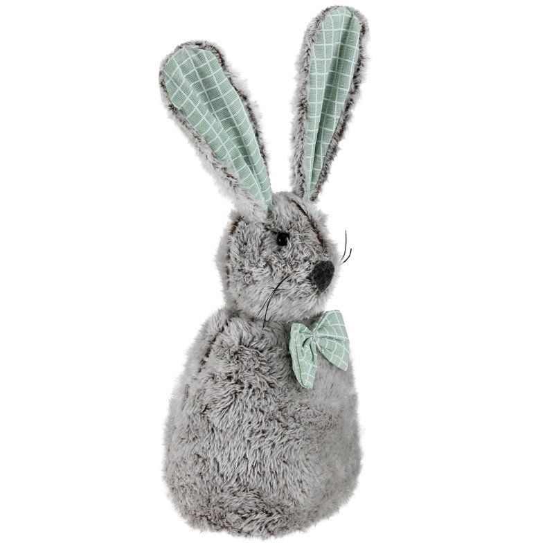 Décoration de Pâques 12 "en peluche grise et verte avec nœud papillon vert 12"