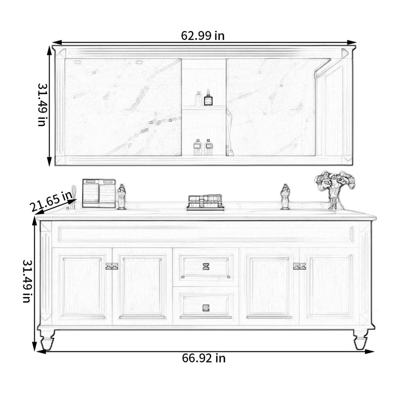 American solid wood bathroom cabinet, 31.49" H x 66.92" W x 21.65" D 