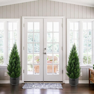3FT Artificial Cedar Topiary Trees for Outdoors Potted Fake Cypress Trees Faux Evergreen Plants for Home Porch Decor（Set of 2)