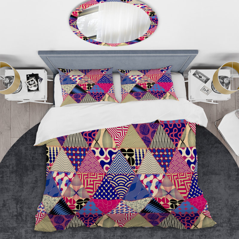 Motif de patchwork multicolore - ensemble de housse de couette abstrait - microfibre de polyester
