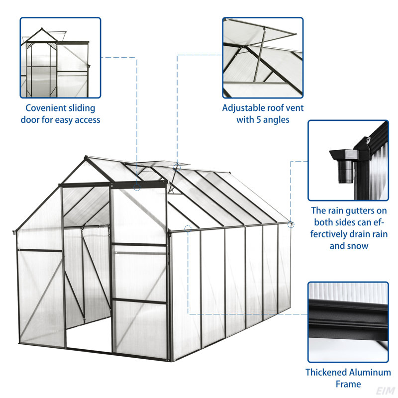 Serre moderne avec toit ajustable et cadre en aluminium durable Solara, Noir, noir, noir, noir
