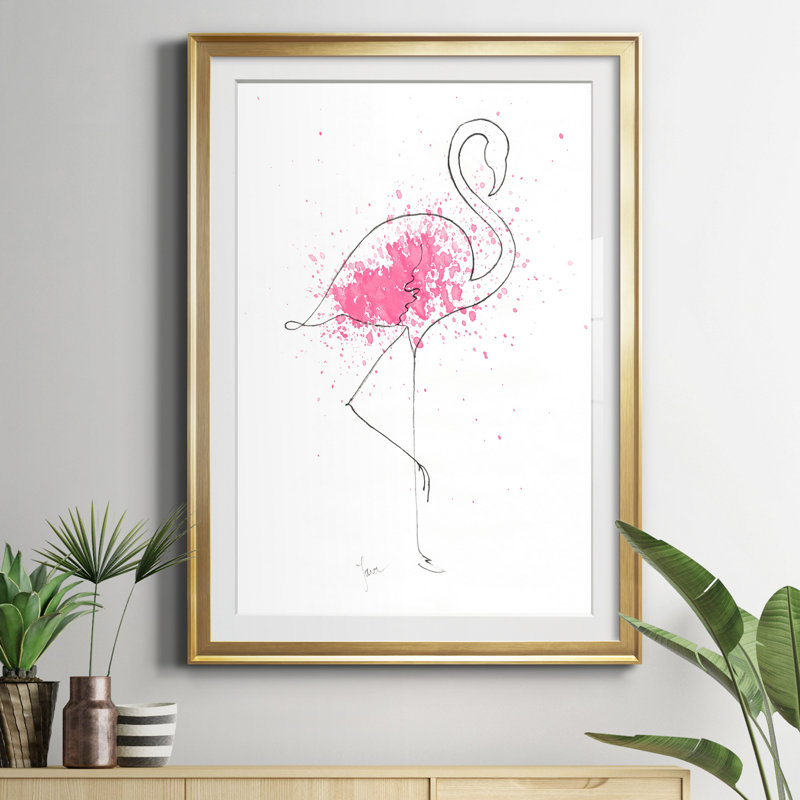 Flamingo Splash I - cadre photo, impression sur papier, Doré, H 18,5 po x l 24,5 po x P 1,5 po