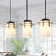 Luminaire suspendu d'extérieur simple à intensité variable 1 lumière Hampton en noir mat avec abat-jour en verre blanc givré Hampton