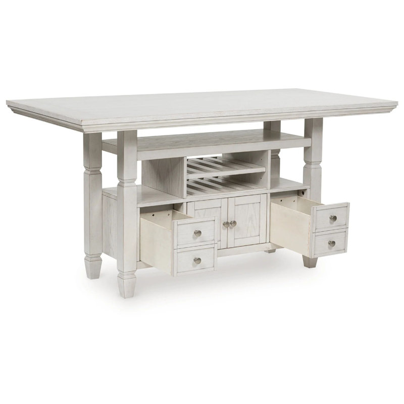 Lea Counter Height Dining Table, Wine Racks, 72 Inch Antiqued White