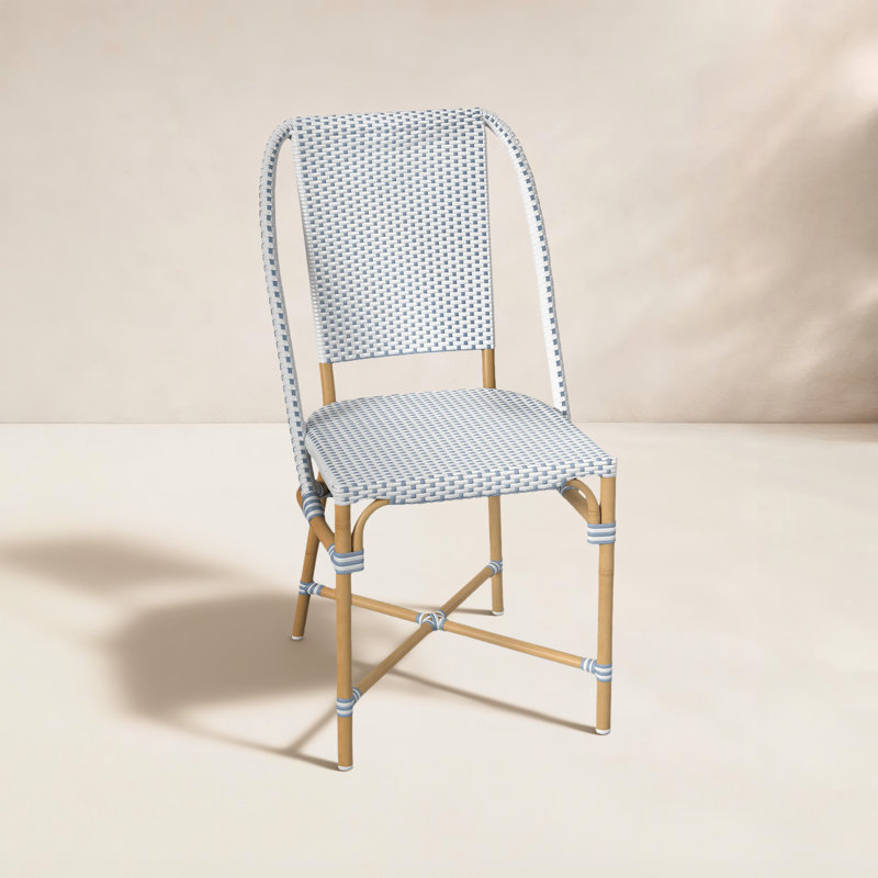 Tobias Outdoor Rattan Dining Chair, Blue/White