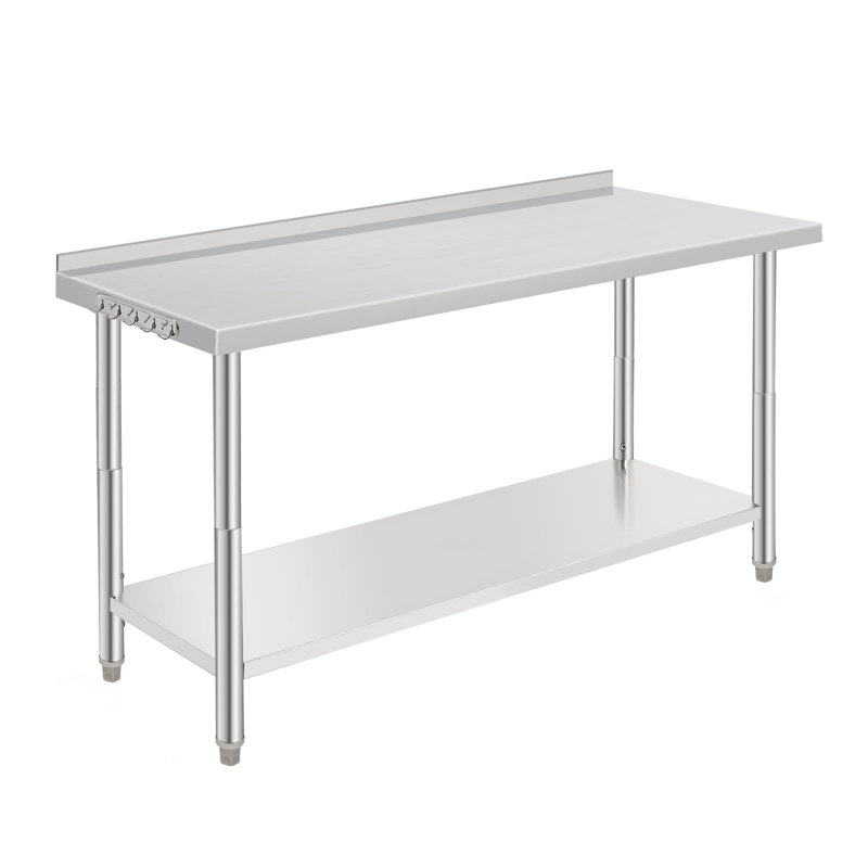 60 x 24 Inch Stainless Steel Work Table, Heavy Duty Prep Station with Backsplash, Adjustable Shelf