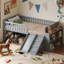 Structure de lit avec tablette de rangement, structure de lit en bois avec glissière et échelle, lit plateforme simple avec garde-corps, aucun sommier nécessaire-1356974624