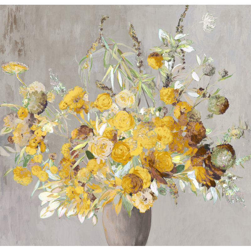 Bouquet d'été jaune sur toile, H 20 po x l 20 po