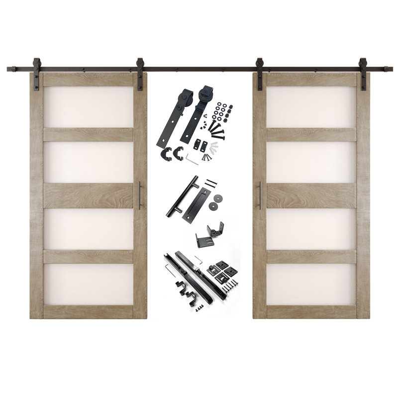 Portes de grange non assemblées et finies en verre à 4 verres de 26 po x 84 po Homacer Classic, 26" X 84"