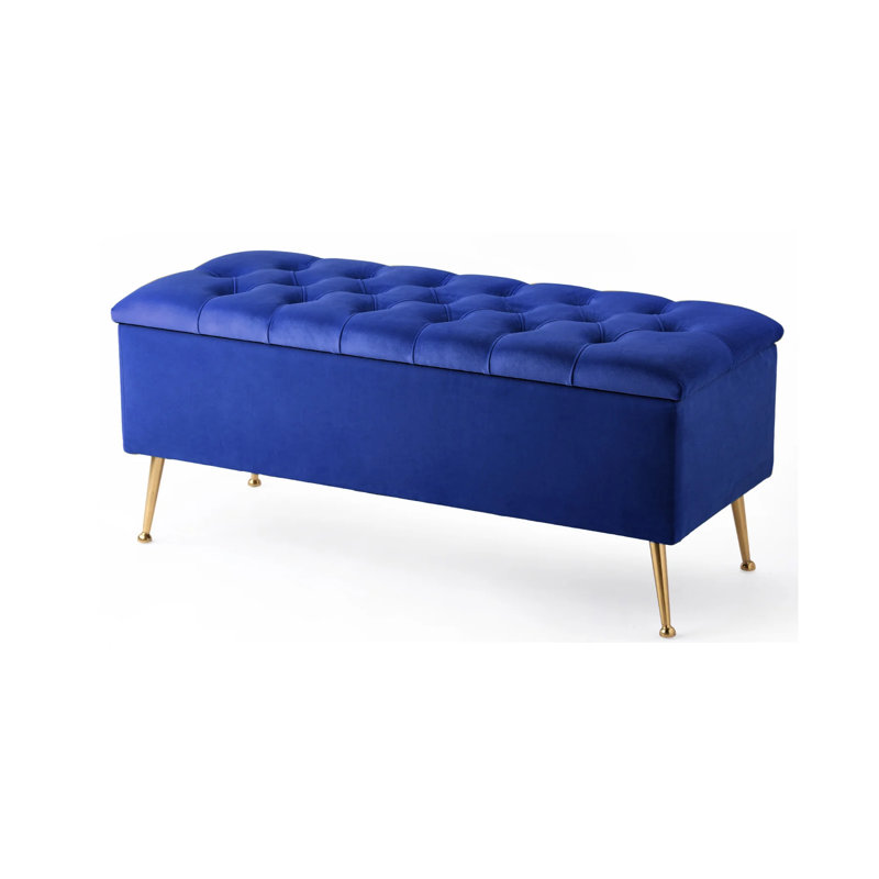 Amara Wide Velvet Tufted Rectangle Storage Ottoman Footstool Upholstered Bench with Legs for Living Room & Bedroom