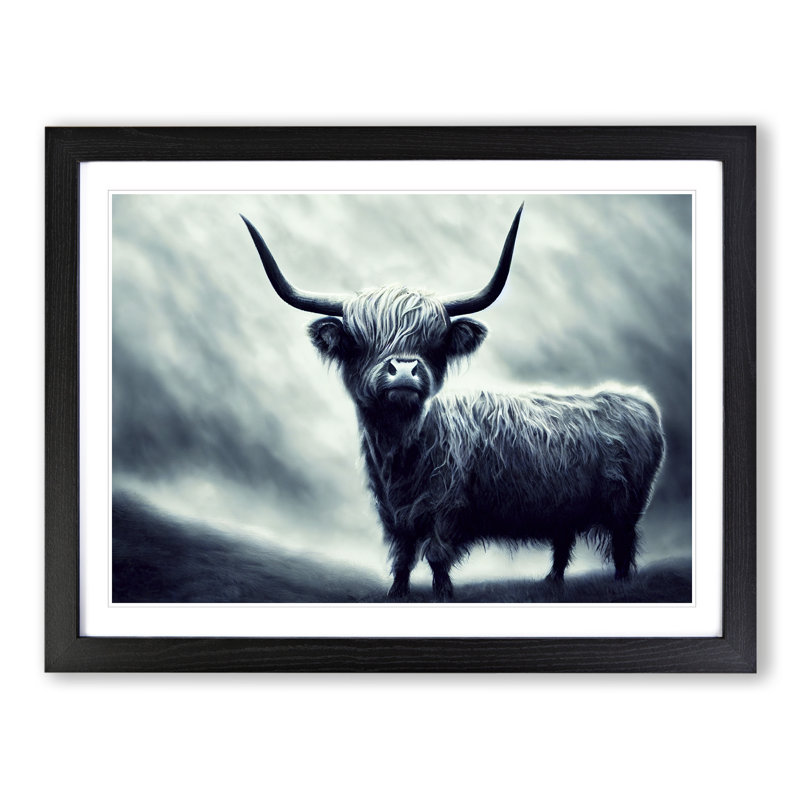 Magical Highland Cow - Single Picture Frame Print, 34cm H x 46cm W x 2cm D, Black