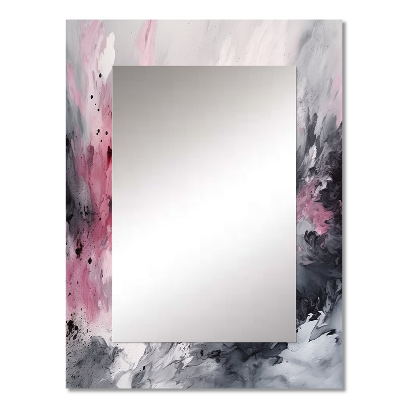 Evolving In Pink Grey Liquid Ink I - Geometric Large Wall Mirror, Pink Decorative Mirror, Printed Metal Art, 32" x 24"