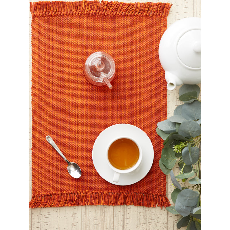 Ensemble de napperons en coton Wieland, Orange brûlé, À rayures