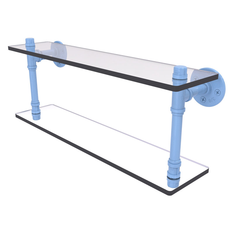 Tablette double en verre Pipeline Collection P, H 9,4 po x l 22 po x P 5,6 po, Bleu troll plat
