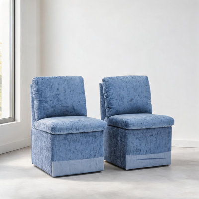 Ensemble de 2 chaises d'appoint de salle à manger avec accoudoirs et roulettes en lin bleu riche Rich L 25,6 po x l 19,3 po x H 36,2 po