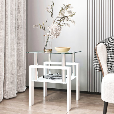 Ensemble de 2, table basse moderne en verre trempé, table de bout, table carrée