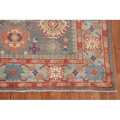 Gray Geometric Kazak Oriental Area Rug 5x8