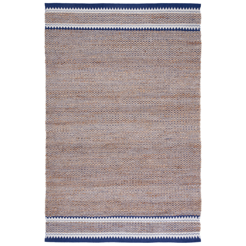 Krew Natural Fiber Hand Woven Jute/Wool Geometric Rug in Natural/Navy, Rectangle 6' x 9'