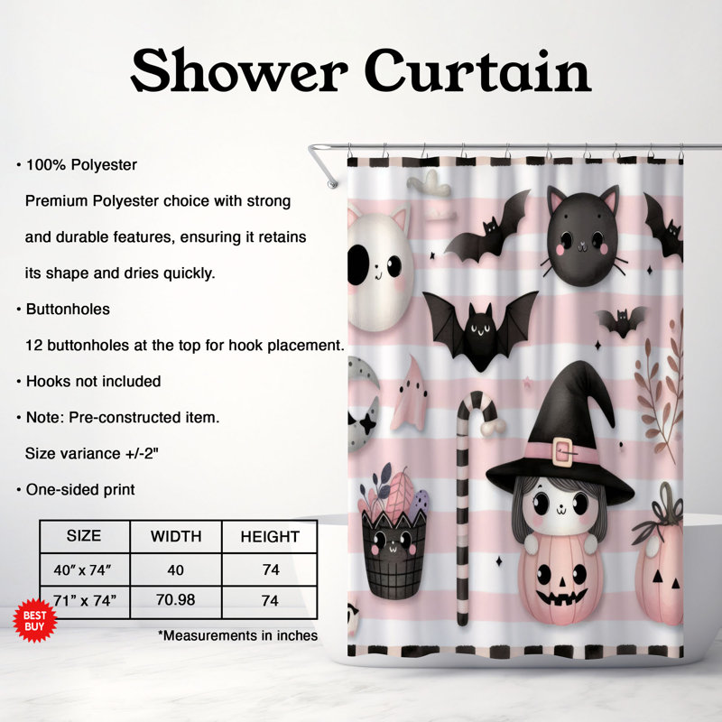 Rideau de douche 1 pièce Rosy Halloween Glow, H 74 po x l 71 po