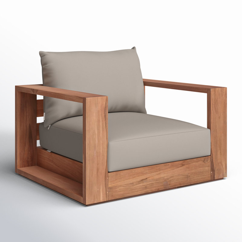 Teak Brown Outdoor Armchair with Gray Cushions
