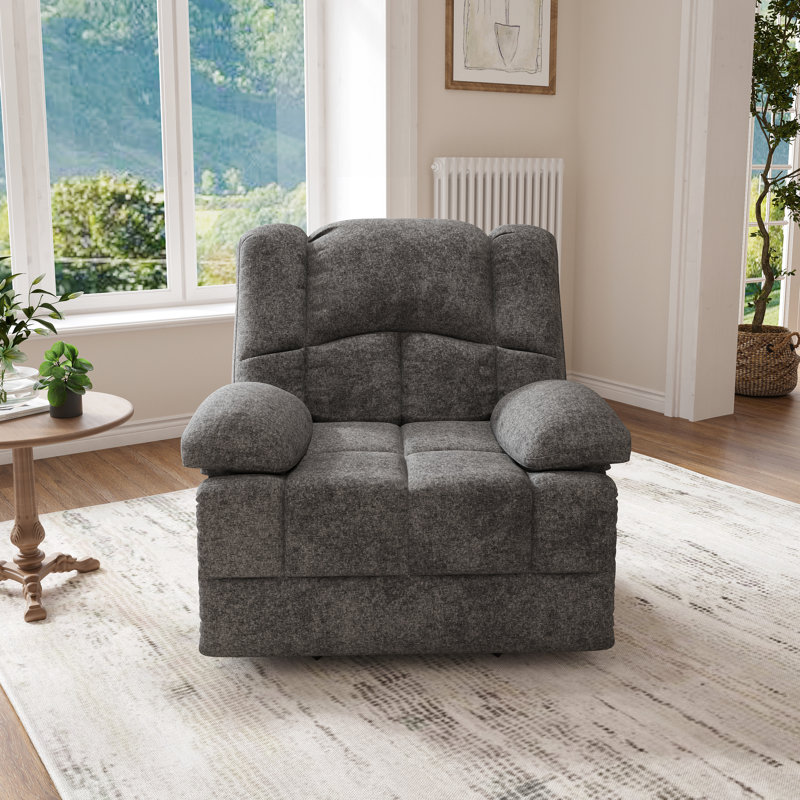 Fauteuil inclinable rembourré de 40,1 po de largeur Catherne, Chenille gris performance