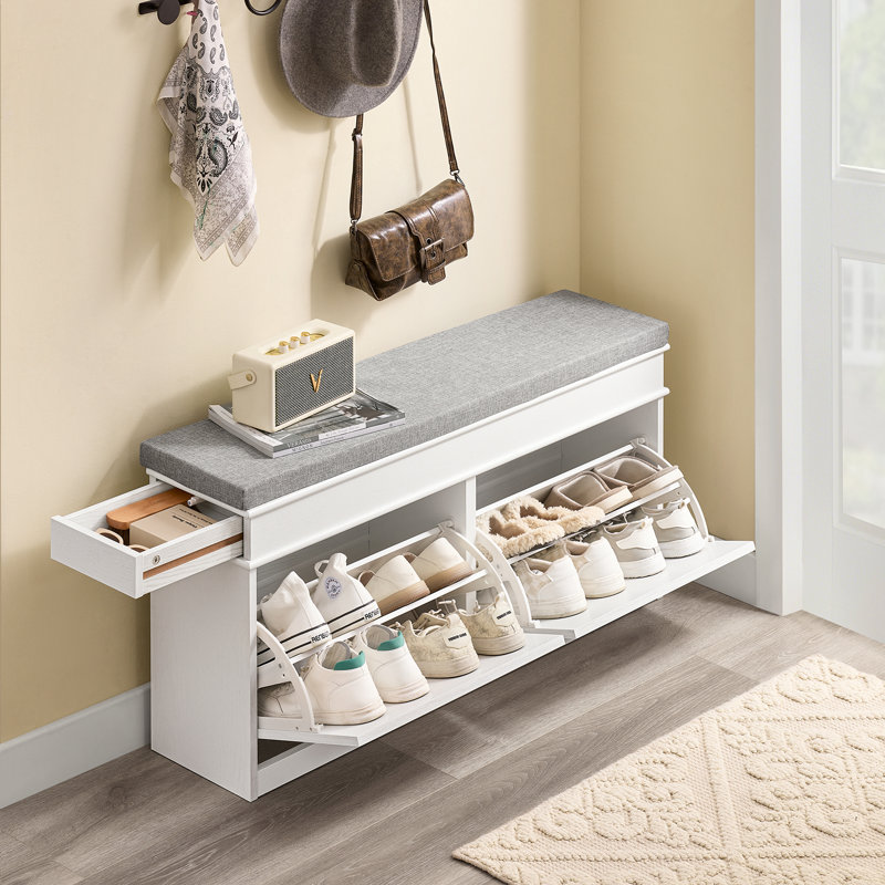 Moriah 8 Pair Shoe Storage, White Vintage Wood Grain Effect/Black