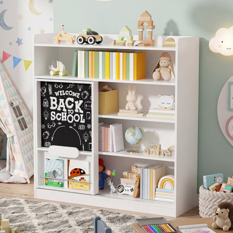 Kids Bookshelf,Freestanding Childrens Bookcase Toy Storage Organizer,3 Tier kids Bookcase with 5 Fabric Storage Drawers,Book Shelf Display Rack for Children's Room,School,Kids Room,Nursery