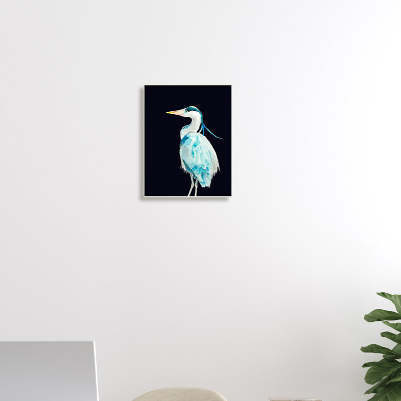 Great Blue Heron - Grand oiseau sur fond noir - impression, H 15 po x l 10 po, Bois