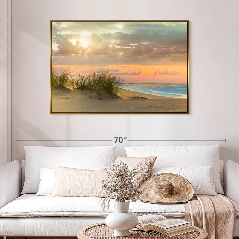 Herbe de mer et crépuscule, 46 po x 31 po, Cadre flottant doré