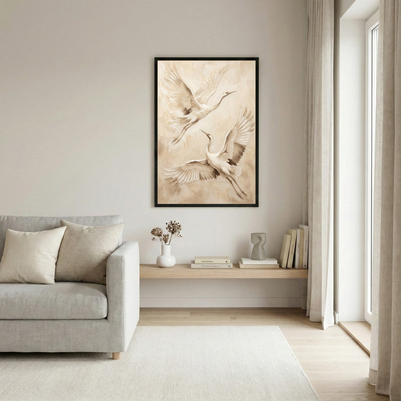 Art mural sur toile noir encadré pour le salon, la chambre à coucher, le bureau ou le vestibule - décoration murale décorative avec grues volantes