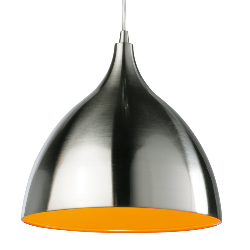 1 - Light Brushed Nickel Dome Pendant, Orange, E27