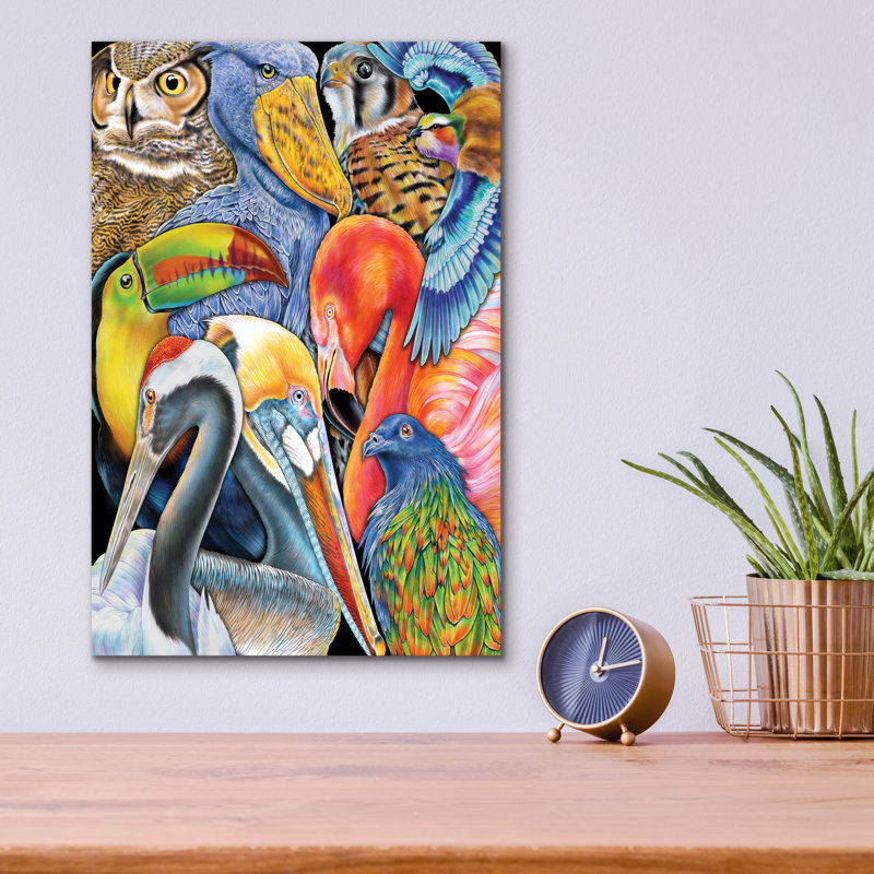  «Collage Birds» par Tim Jeffs, art mural en verre acrylique, 12 po x 16 po