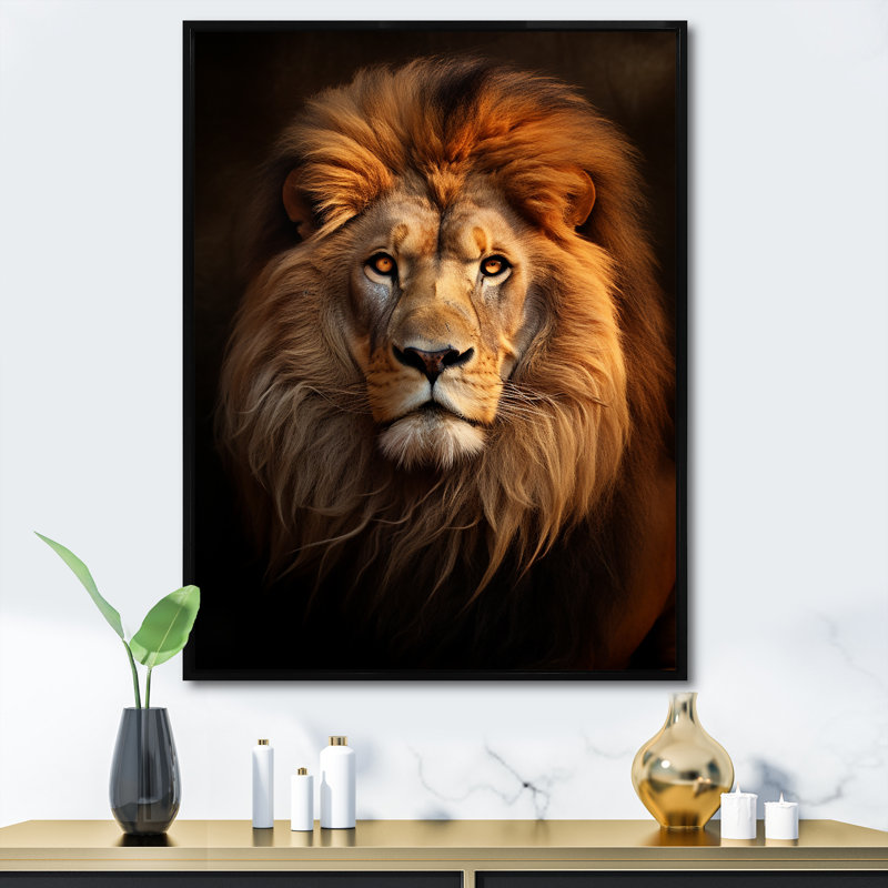 Lion Regal Majesty Lion On Canvas Print, 32" H x 24" W x 1" D, Black Floater Framed