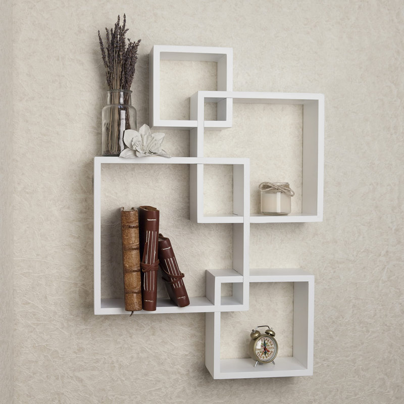 Étagère murale décorative en cubes entrecroisés, Blanc , 17,75" H x 25" L x 3,8" P
