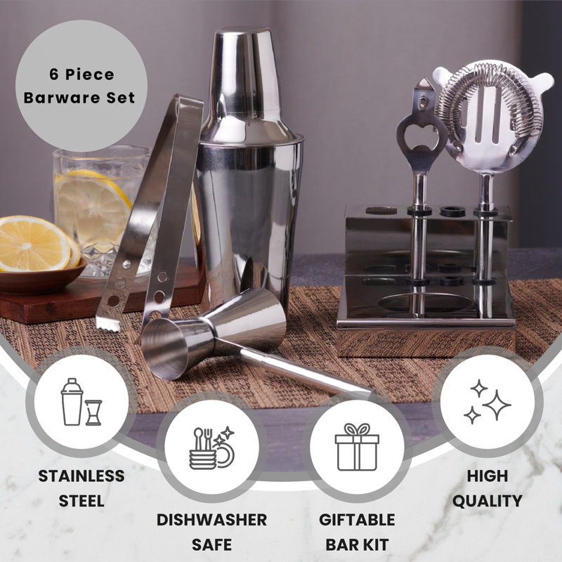 Stainless Steel 6-Piece Bar Tool Set with Strainer and Jigger